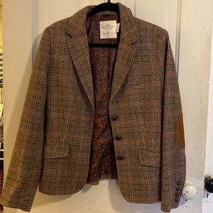 12 H&M Brown Plaid Blazer with Elbow Pads